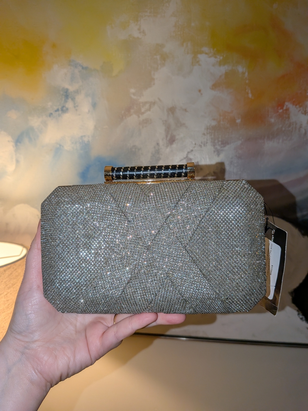 INC International Concepts Glittery Evening Clutch Bag Gold Hardware